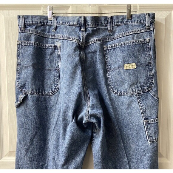 Vtg Wrangler Wide Leg Denim Painters Pants Mens 40 X 30 Medium Wash Patched - Picture 1 of 12